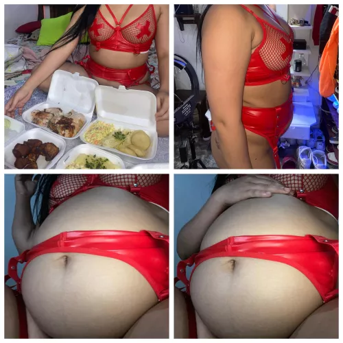 Good good friends 😊 a great big filling I love to eat a lot see this incredible before and after 😍🐷 who wants to make my belly bigger?  😍🐷