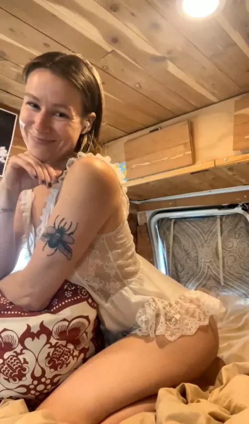 Just a little van hippie in her favorite white lingerie 