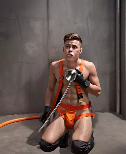 Plumber's Apprentice (Funnel Gag gag) Dean wasn't sure about the first day in his new job. Sure, he loved the uniform ... but he wasn't sure about the toilet arrangements 🤷‍♂️ #gay #gayart #kink #kinkart #gaylove #fetish #rubber #latex #fetis