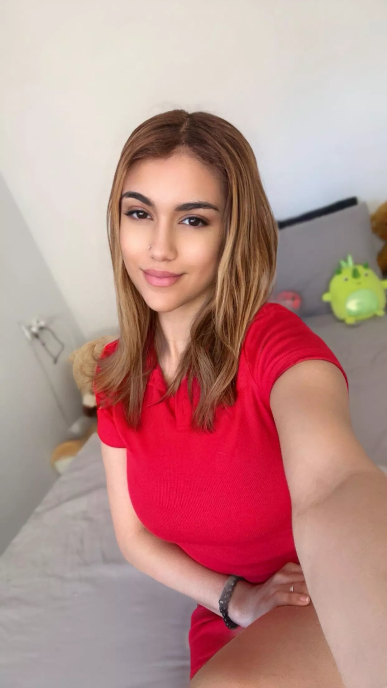 Stylish in red, feeling cute