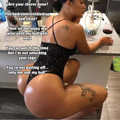 Your Mistress enjoying wine waiting for her bull to arrive