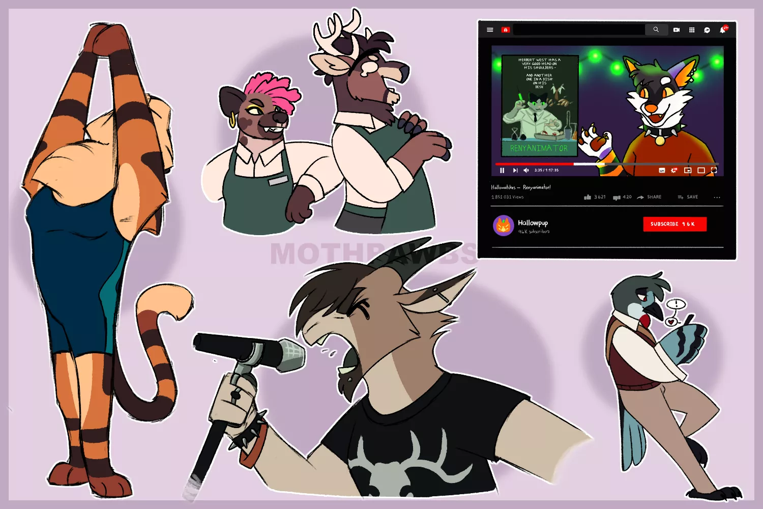 animals at work (art by me @mothpawbs)