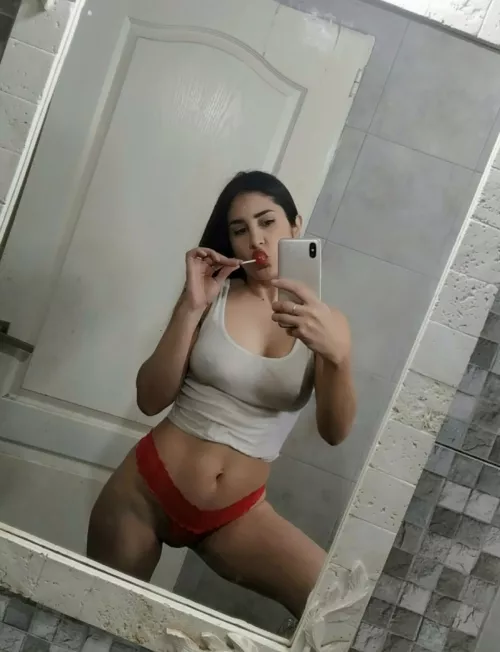 Enjoying in front of the mirror