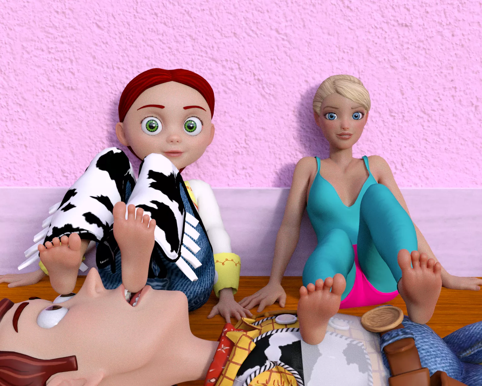 Jessie and Barbie torment Woody with their Feet 4 [Toy Story] (SoleMann)
