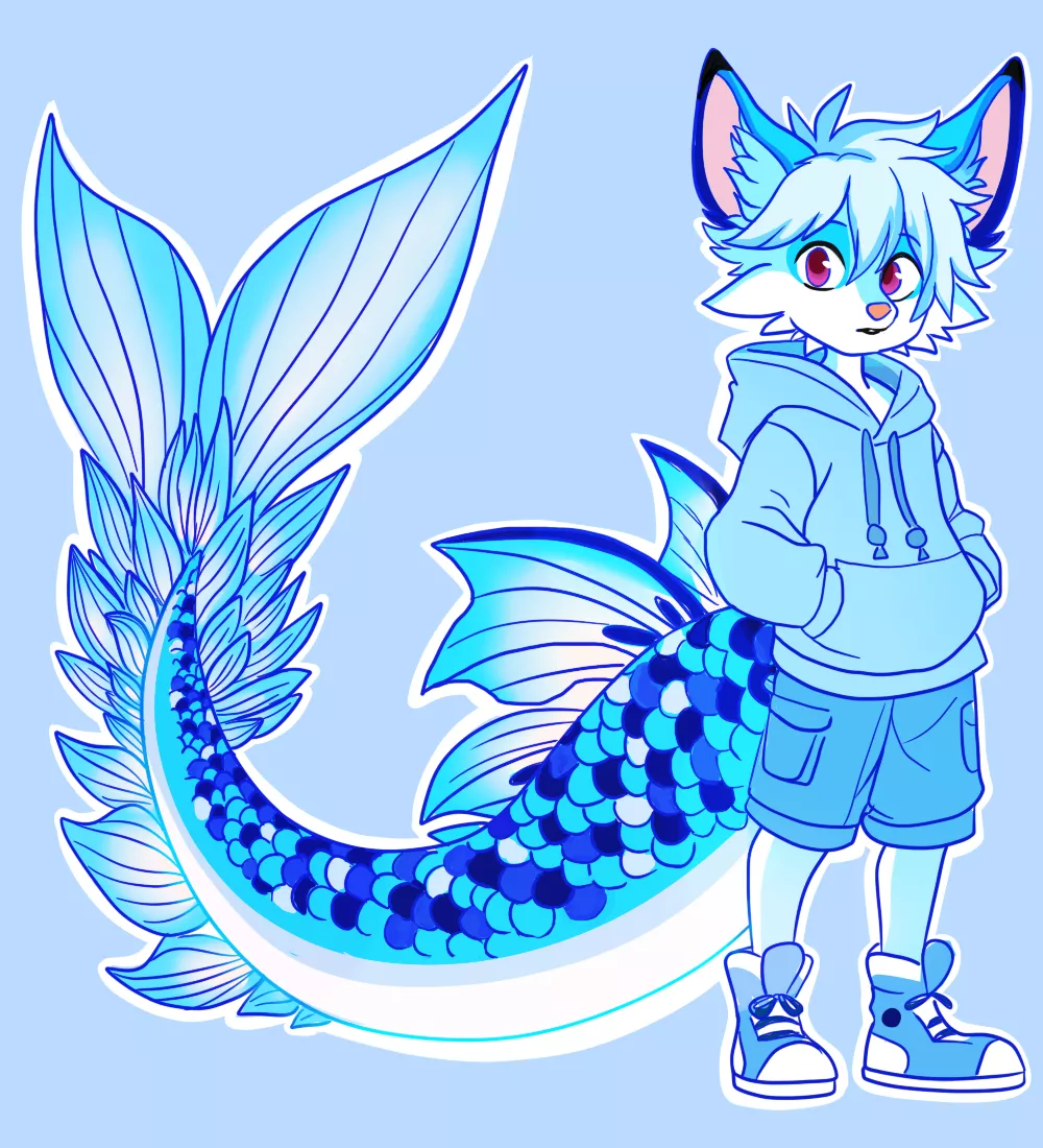 Blue Hoodie Fox Fishy -Adoptable (Art & Design by Me!)