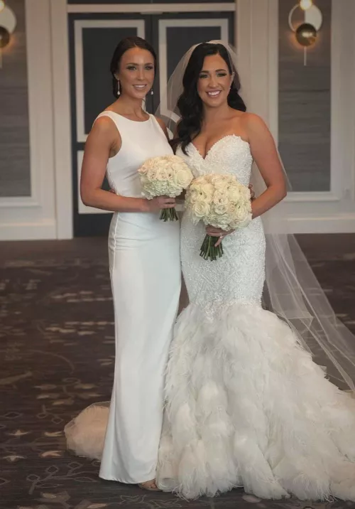 Bridesmaid and bride