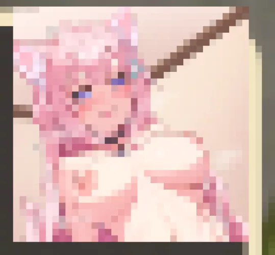 LF Color Source: pink hair, cat ears, breasts, blue eyes, 1girl, collar