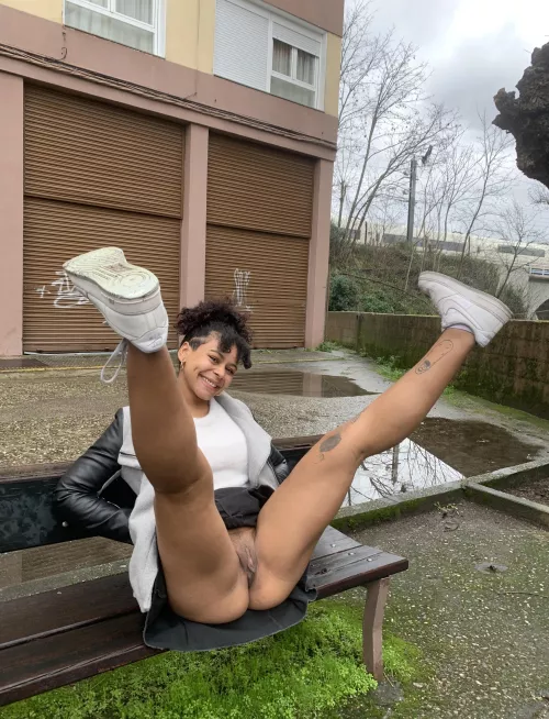 Someone climbs onto the bench with their feet, and I do the opposite