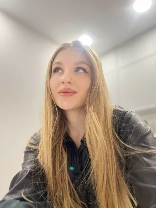 blonde in black leather