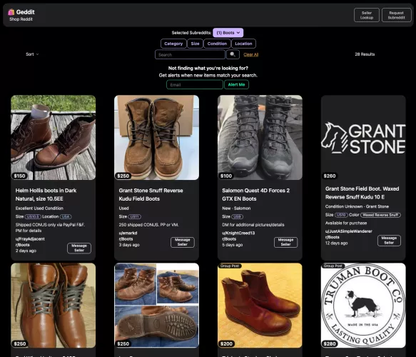 Made a site to browse r/boots for sale in the Weekly Sales Threads