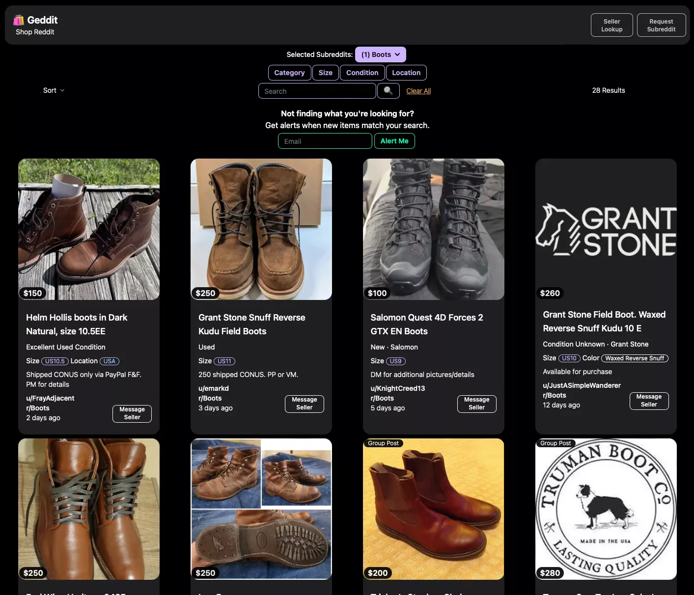 Made a site to browse r/boots for sale in the Weekly Sales Threads