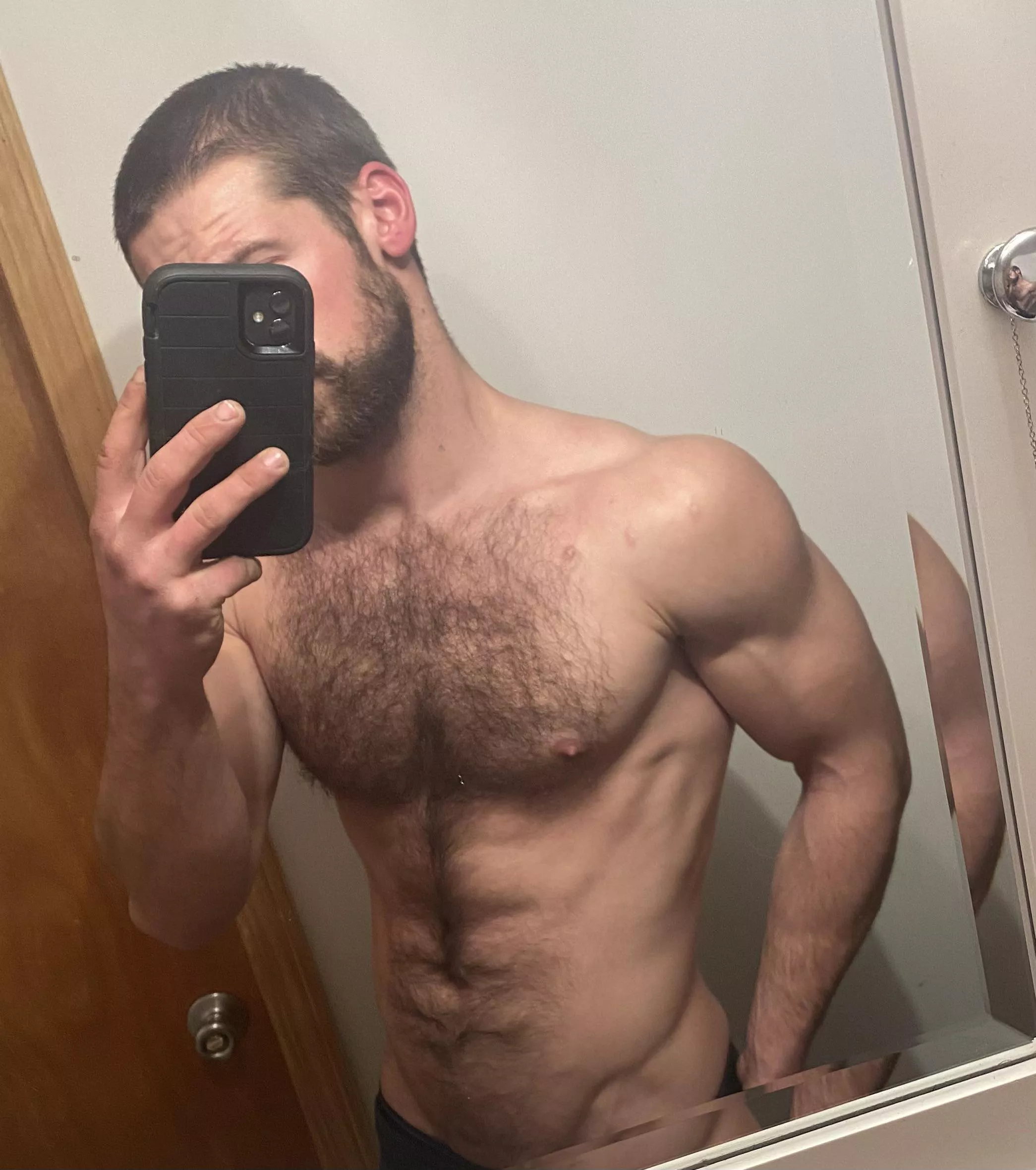 Run your fingers through my chest hair down my abs