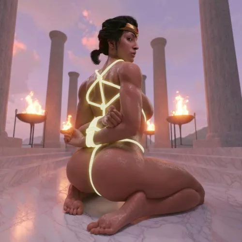 [suicide squad: kill the justice league] Wonder Woman barefoot tied with her own lasso naked (quick e) 