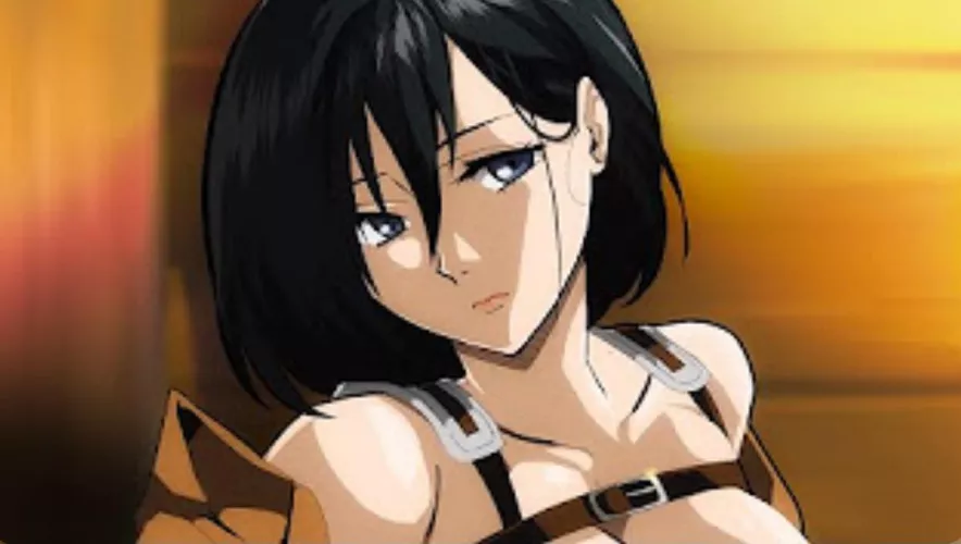 LF Color Source: Mikasa Ackerman (Attack on titan), face, looking at viewer, emotionless, short hair, belt