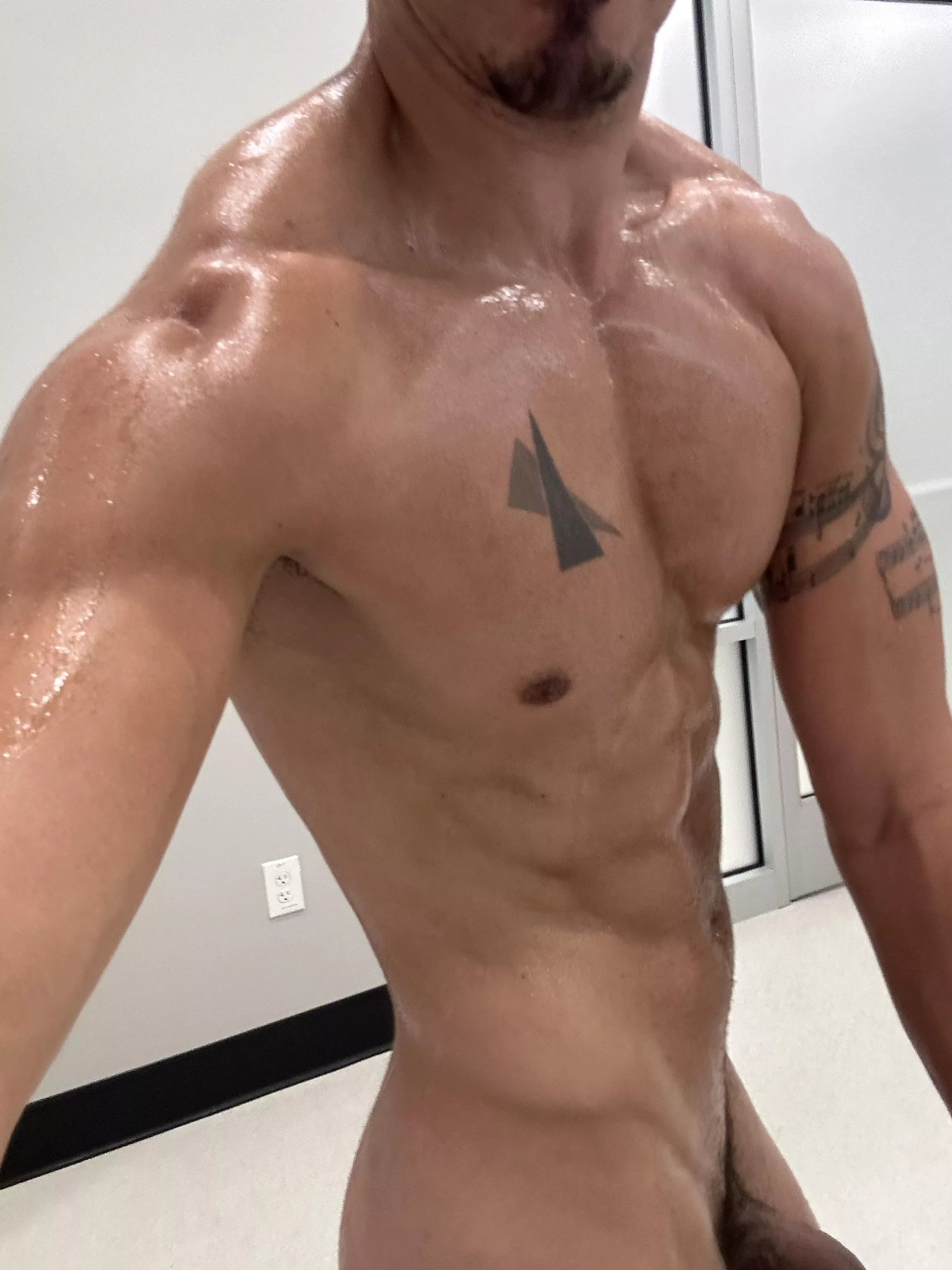 Love the way the sauna makes me sweat after pec day