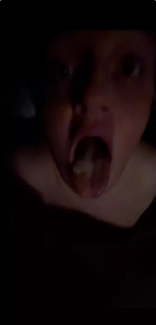 Not the best photo but my mouth filled with hot cum after sucking cock- went straight down my whore throat