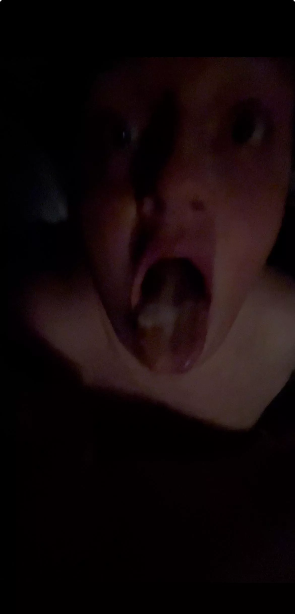 Not the best photo but my mouth filled with hot cum after sucking cock- went straight down my whore throat