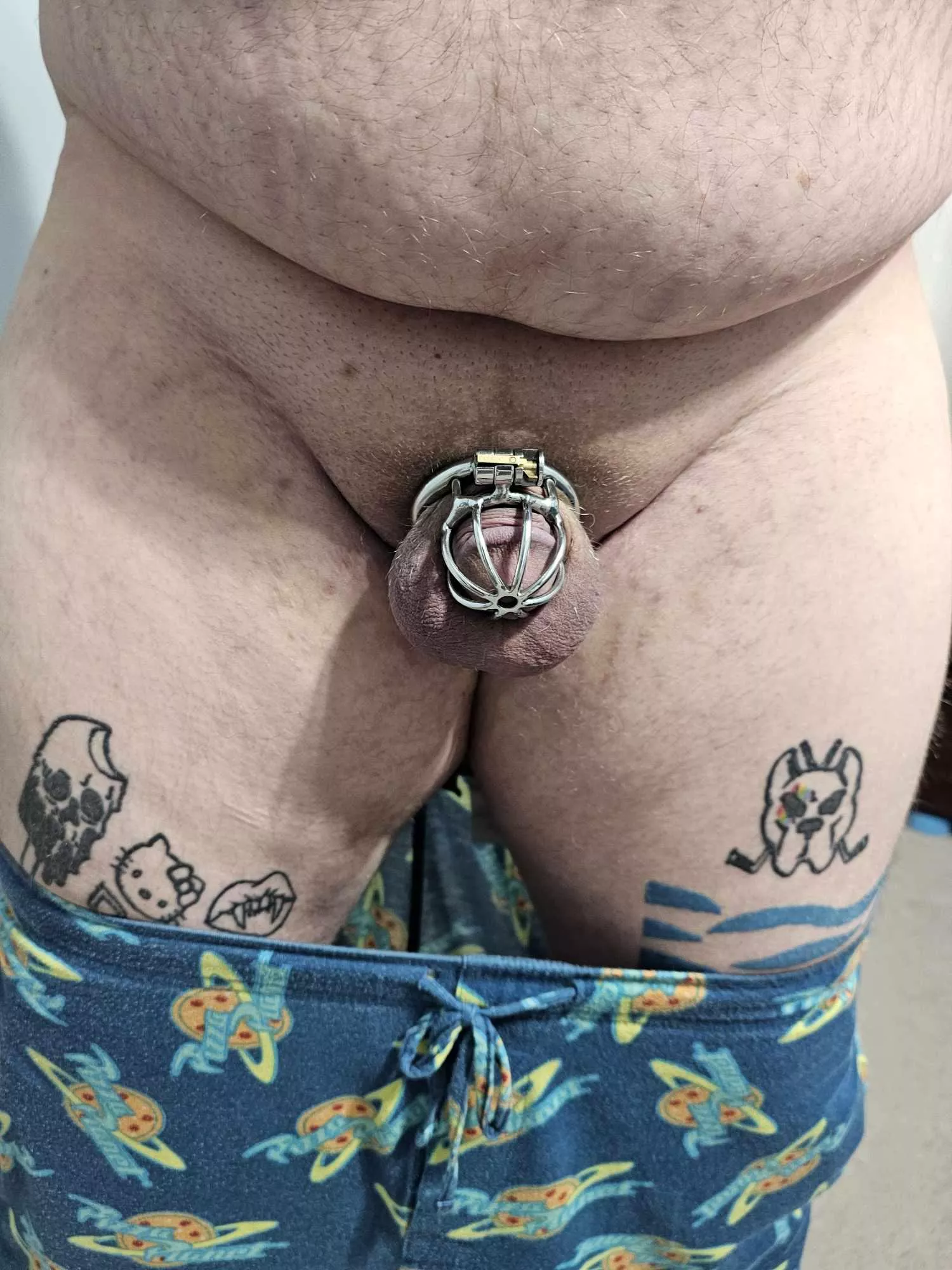 Freshly shaved and caged