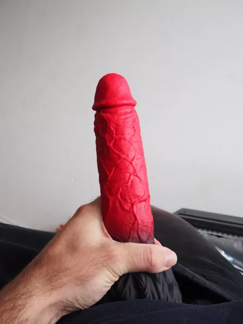 Me, with a big red dildo, dildo close up