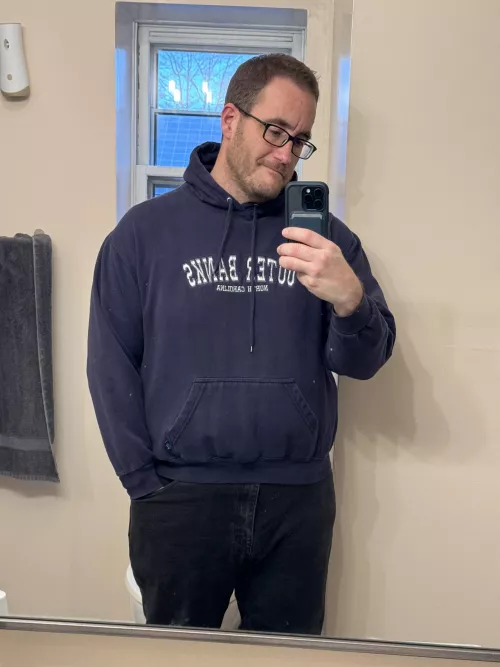 Old hoodie I’ve avoided is fitting better these days. Pants are too big now and I’m 1 notch from the small end of my belt!