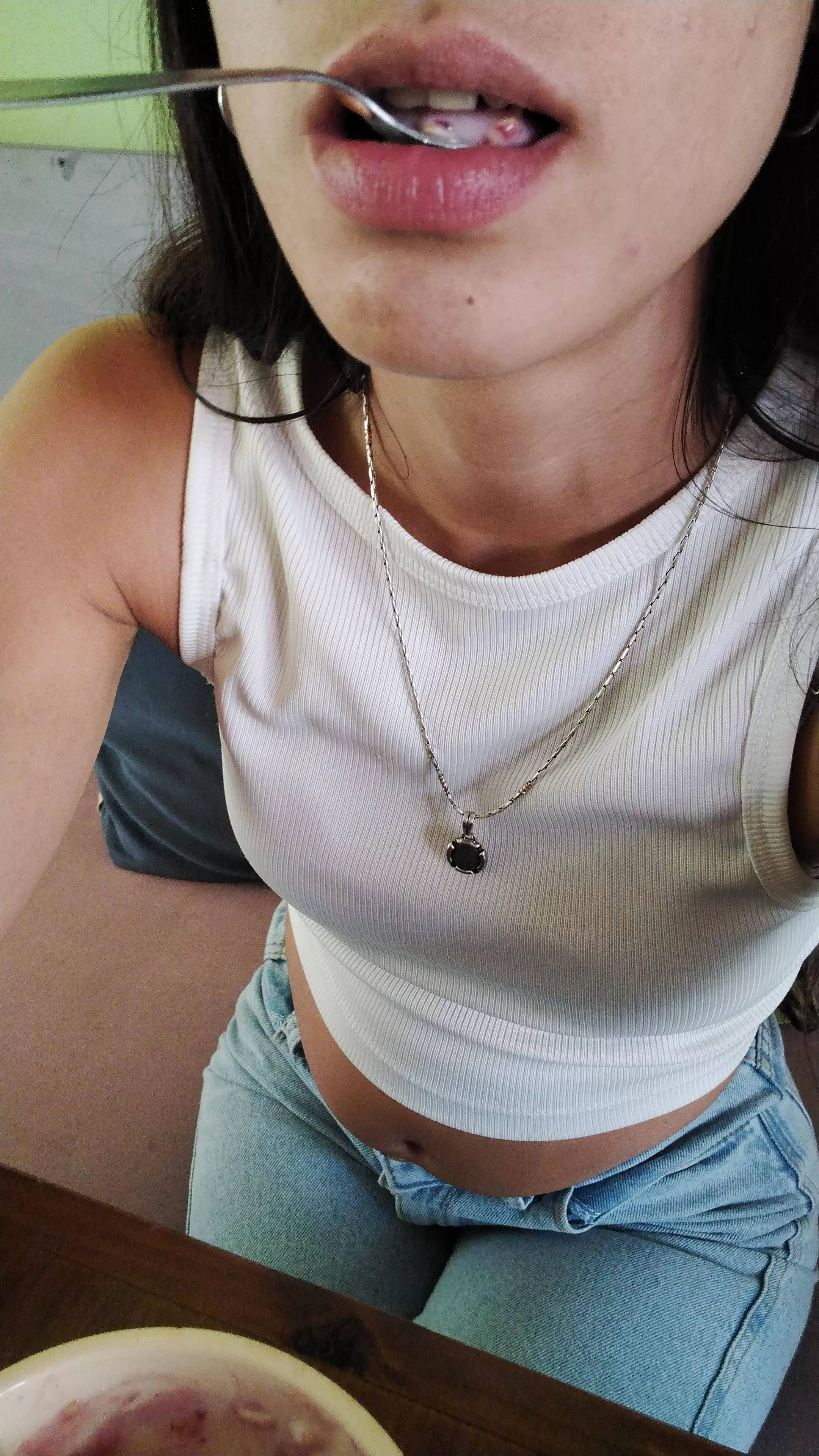  Provoking the waiter with my belly out