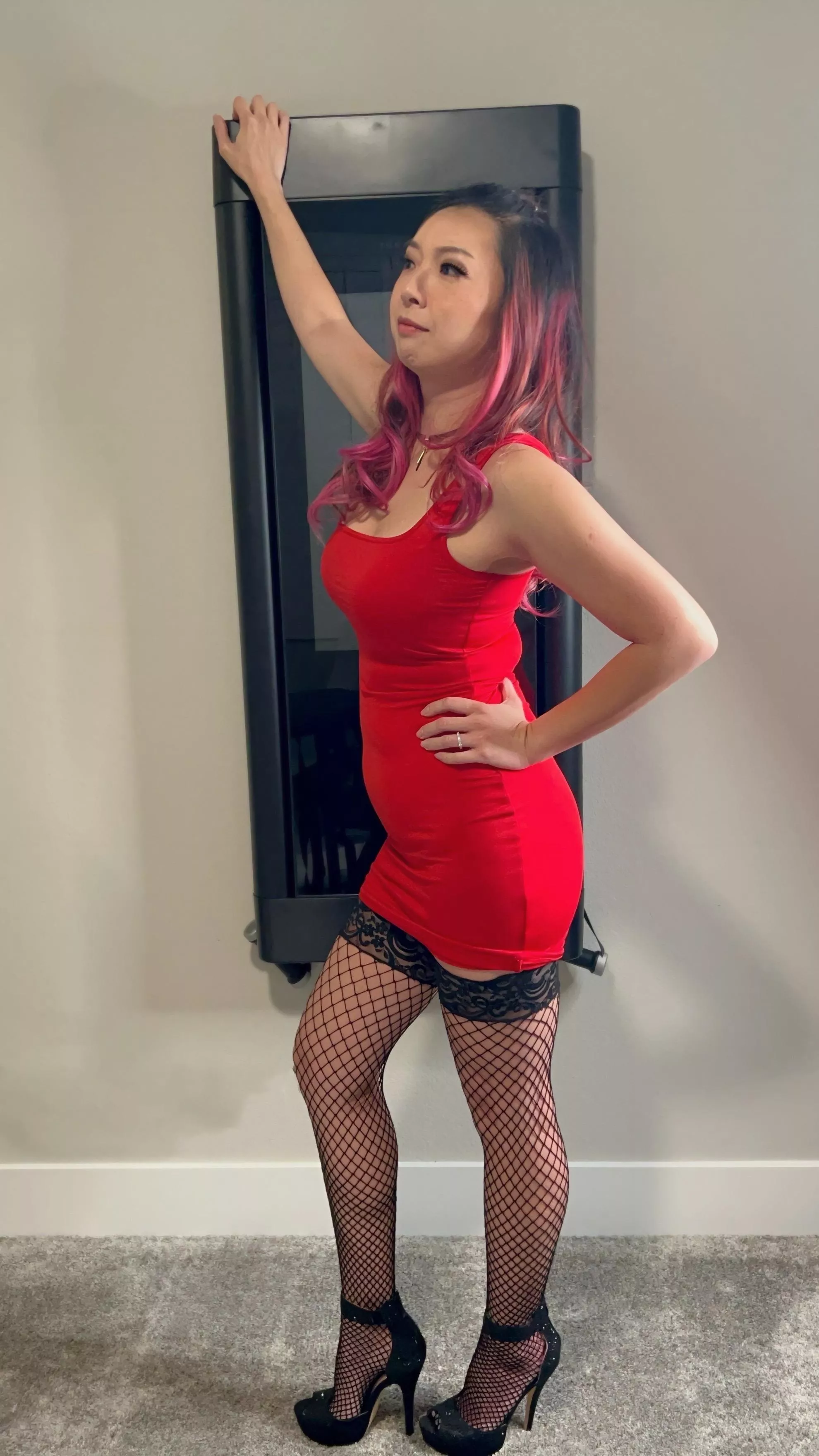 Thigh highs and heels with no panties