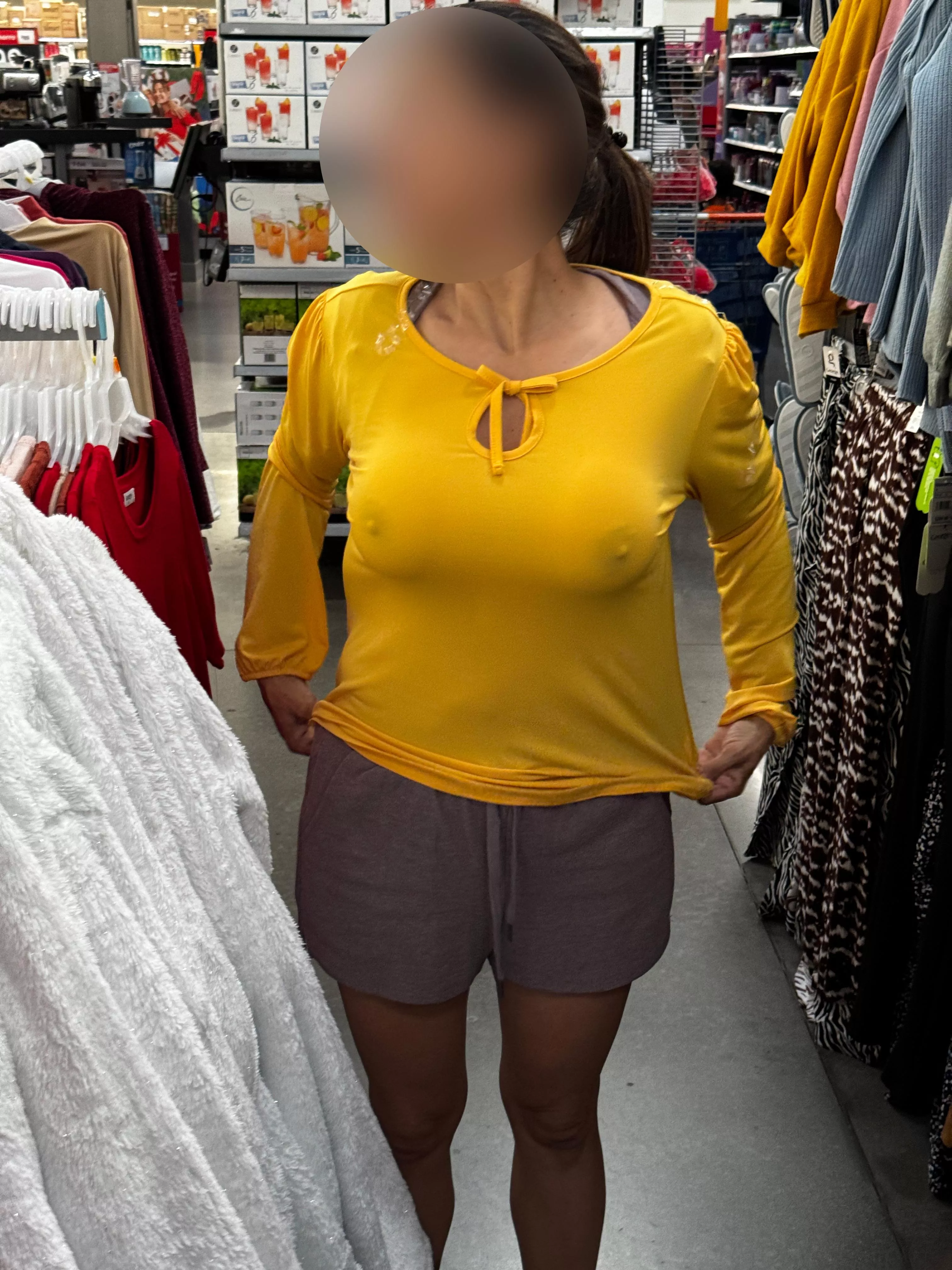 Trying outfits in public at walmart