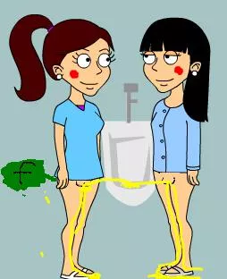 Miranda Person & Marisa Hanikashi pee on the urinal