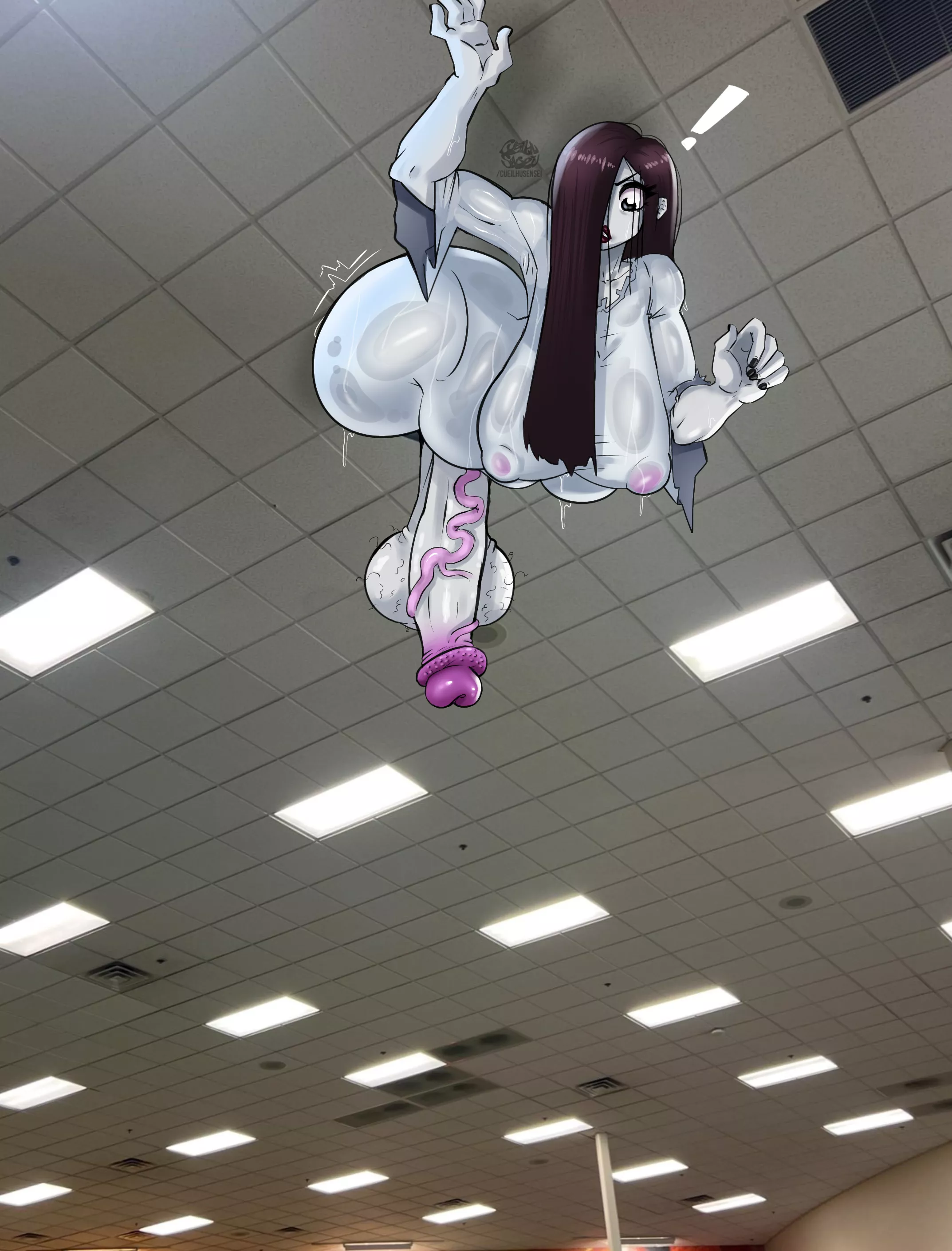 Shit! She's trapped, keep her mouth open, she could fall out at any moment! (art by cueilhusensei)