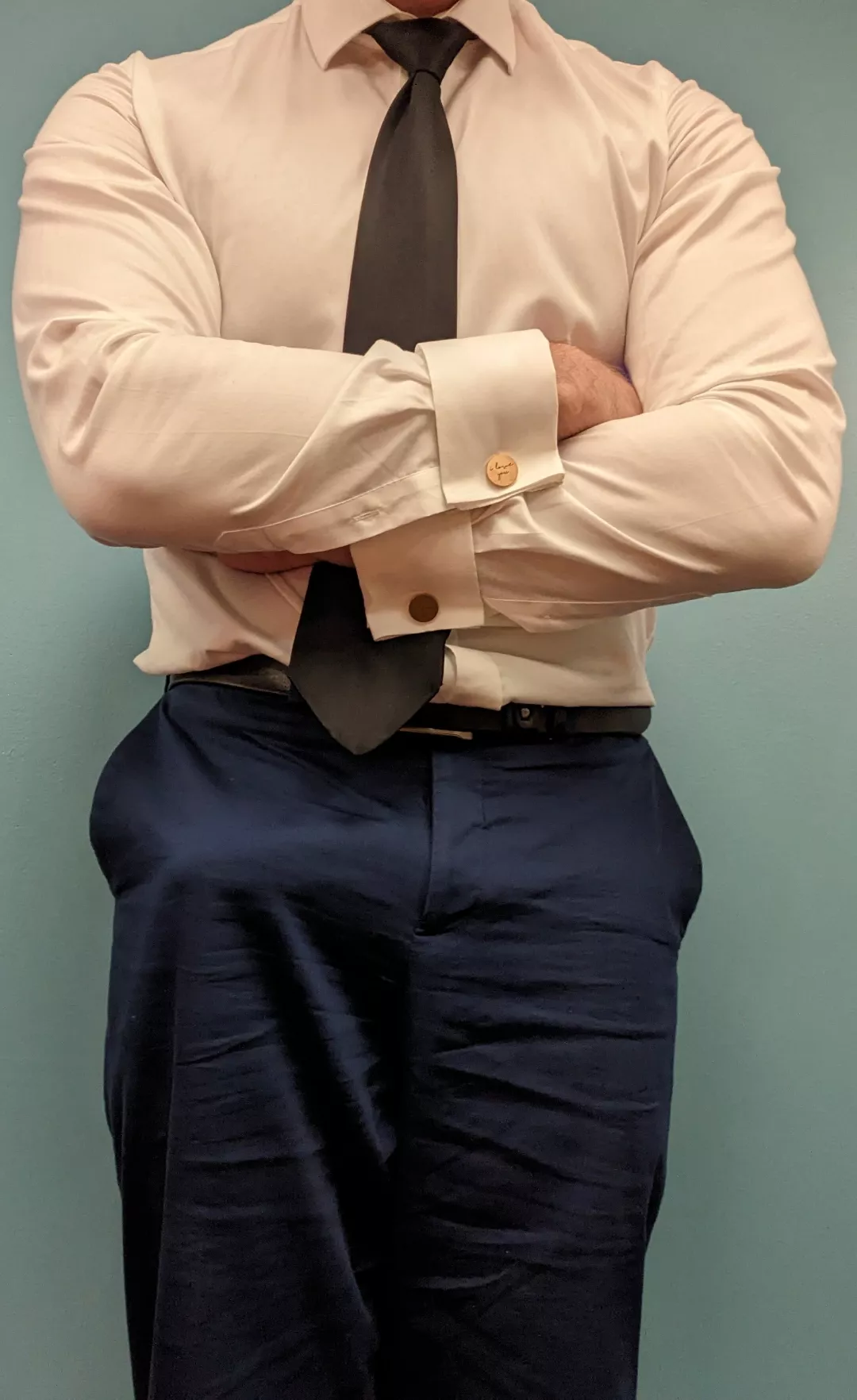 What did you notice first, my forearms bulging in my shirt or...well...you know.