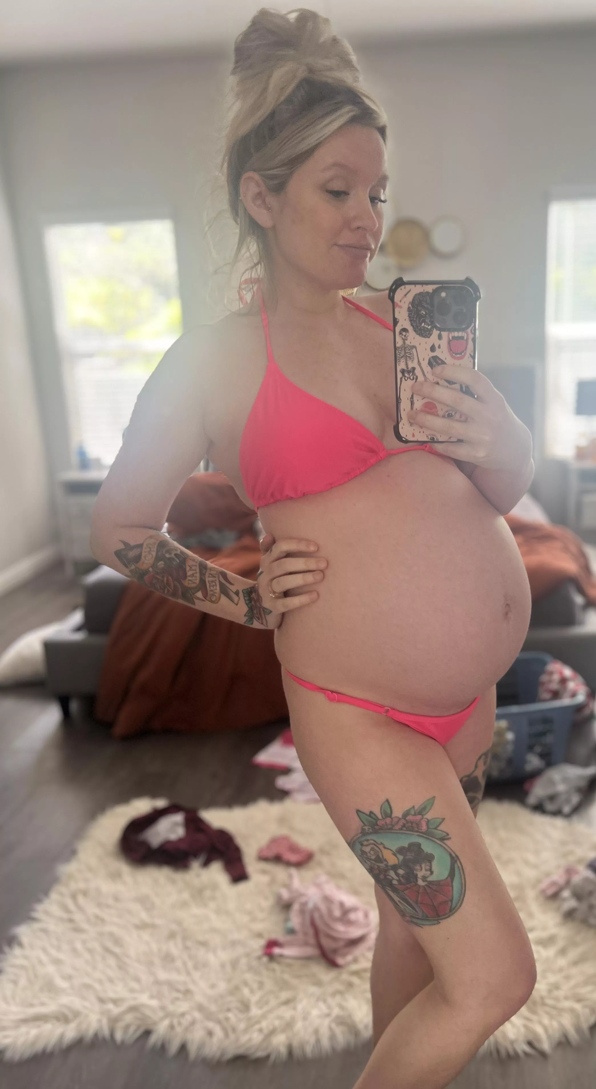 Cleaning out all my skinny clothes in my closet, because I want you to keep me bred with a big belly. 