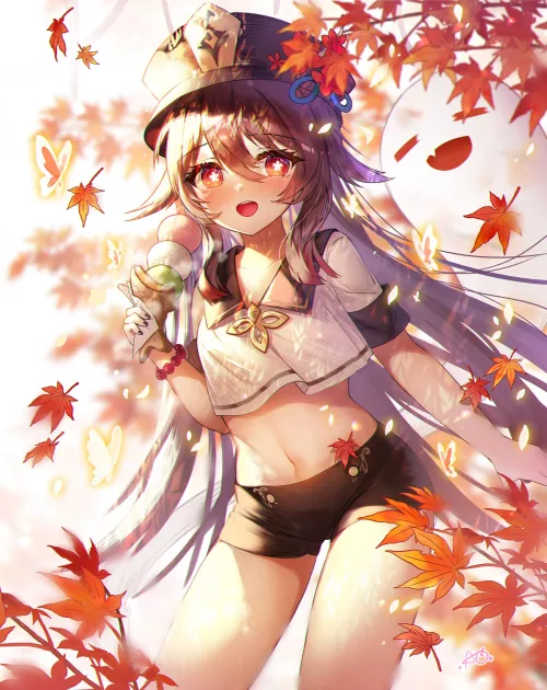 Hu Tao in the leaves [Genshin]