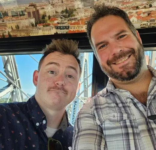 Me (left) and my partner in Vienna last fall. Celebrating 10 years this year.