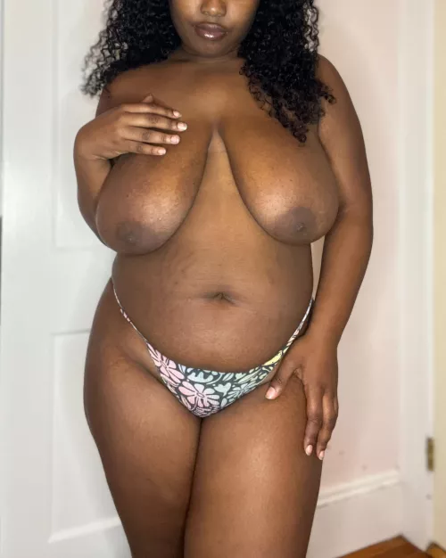 My boobs go up a cup size when I have my period. This is their usual size!