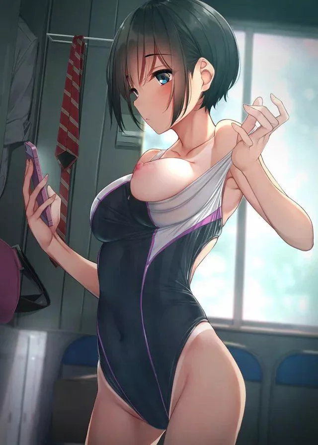 Checking her phone while we check her tits