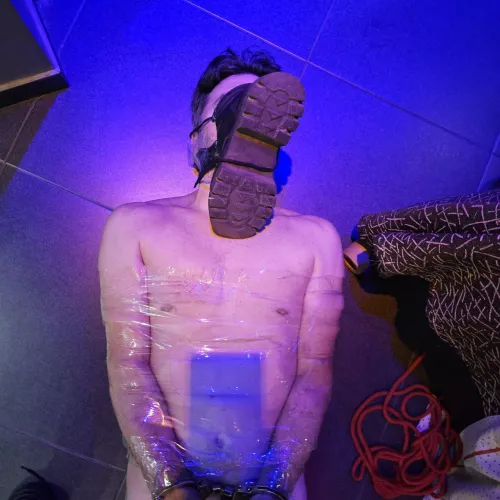 Bondage session with trained sissy.