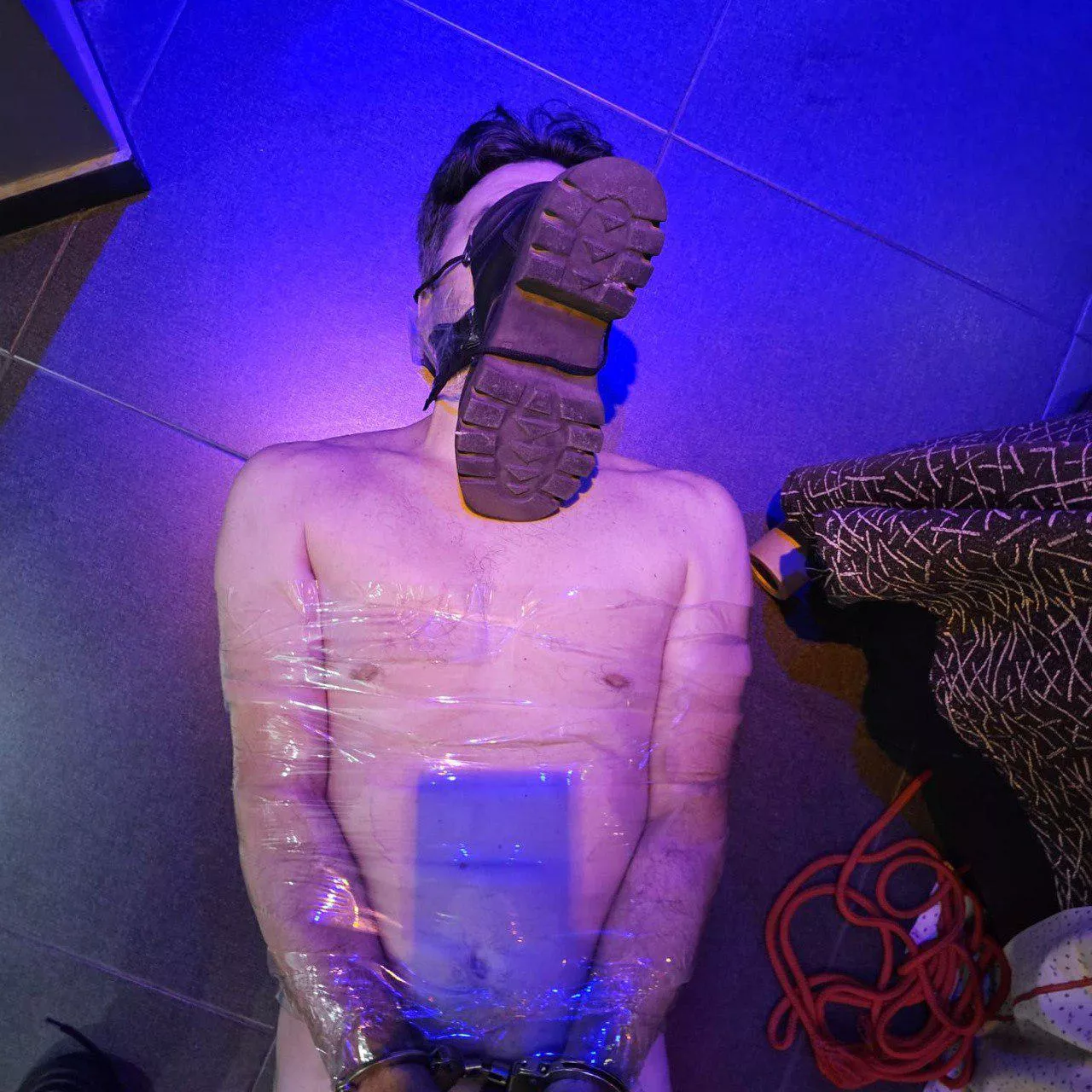 Bondage session with trained sissy.