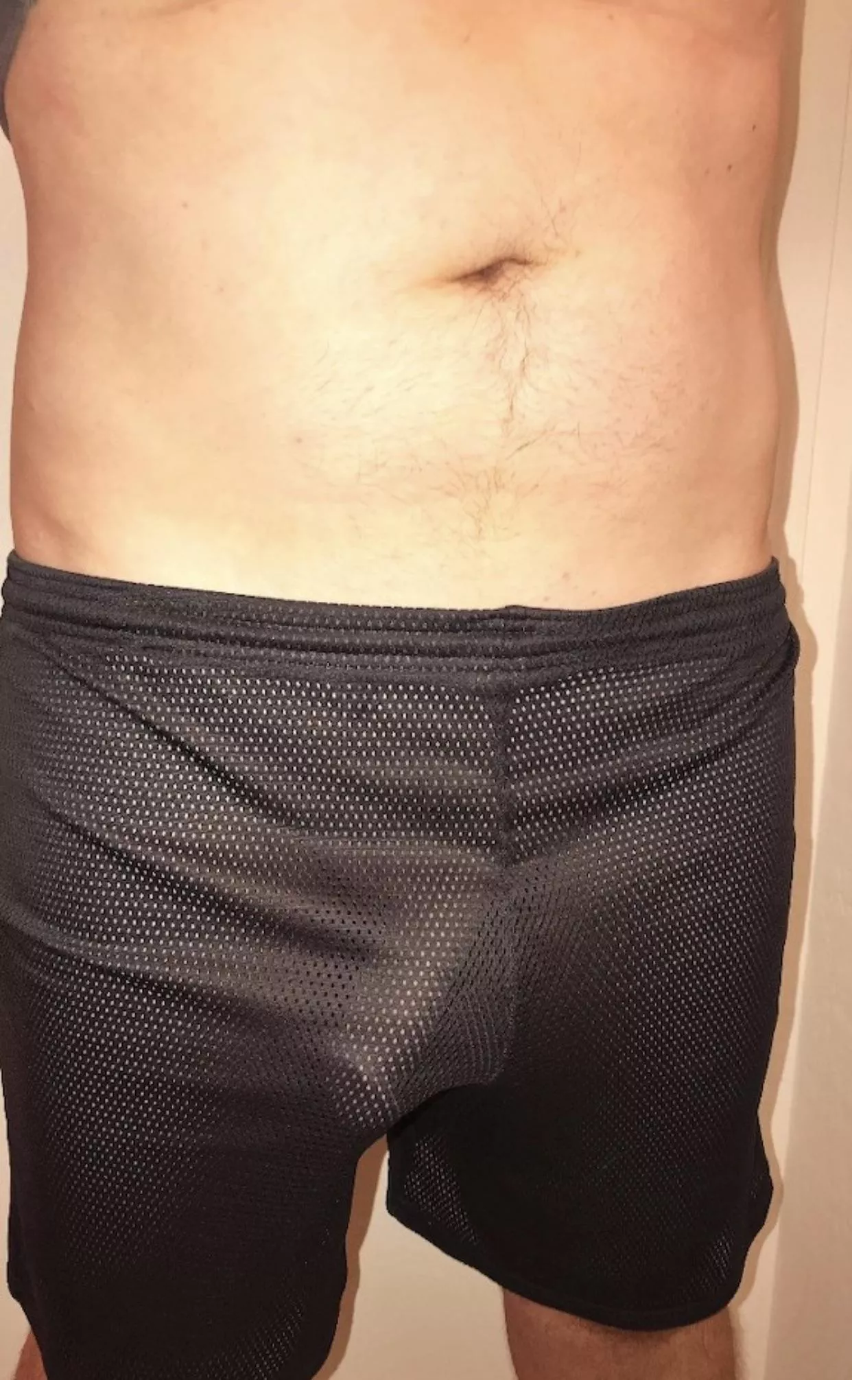 My cock bulge outline in my somewhat see through gym shorts. Whoops...