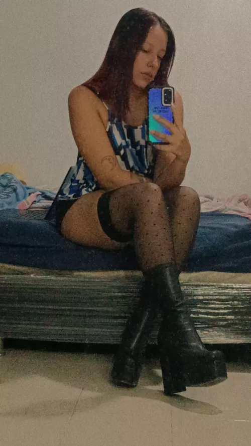 Tight black stockings on my big thighs and my skirt too 