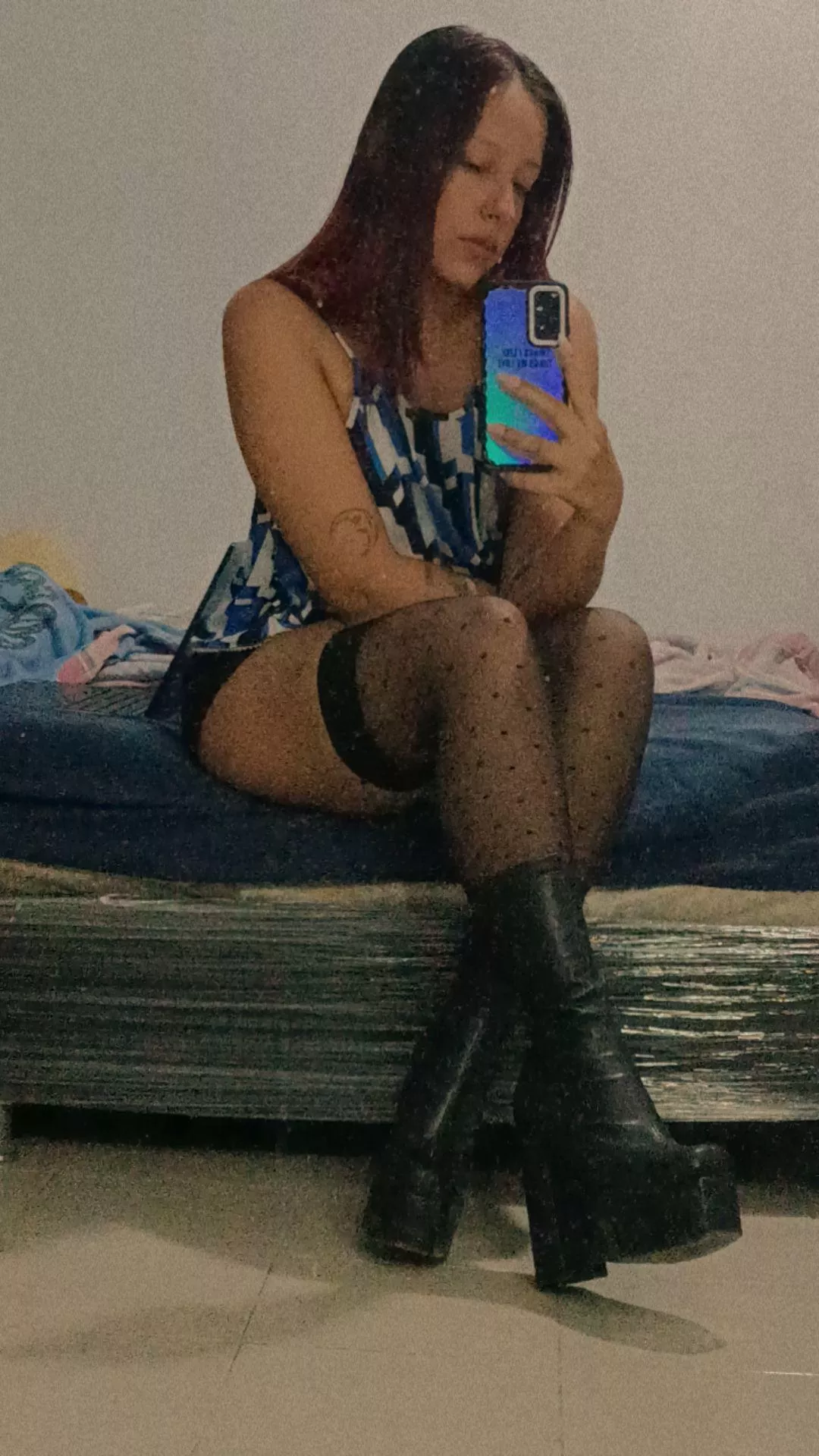 Tight black stockings on my big thighs and my skirt too 