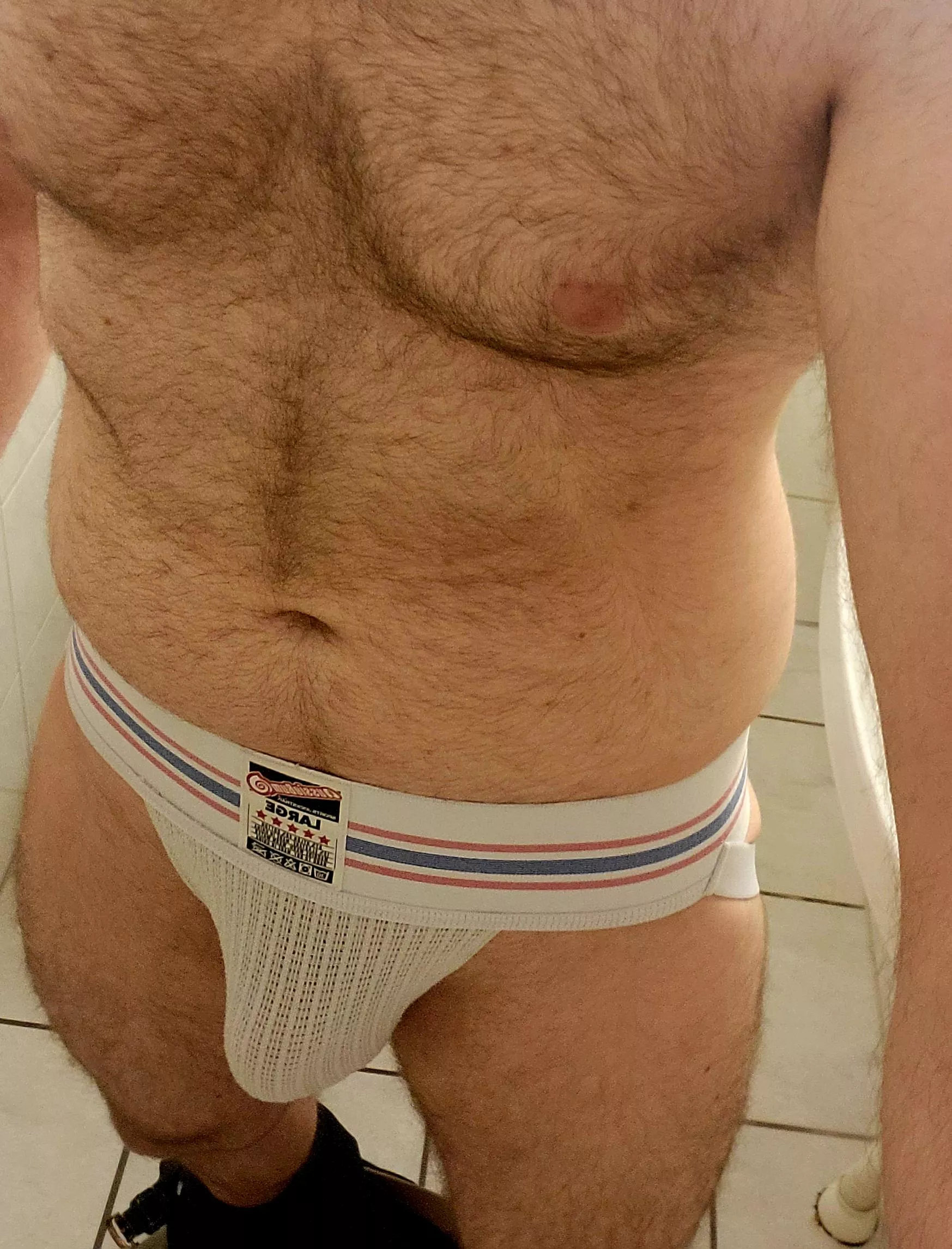 A hairy chest and a classic jockstrap never fails...