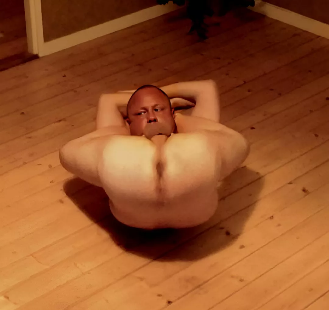 Folded up into a small ball of shithole, cock and feet.. (35).