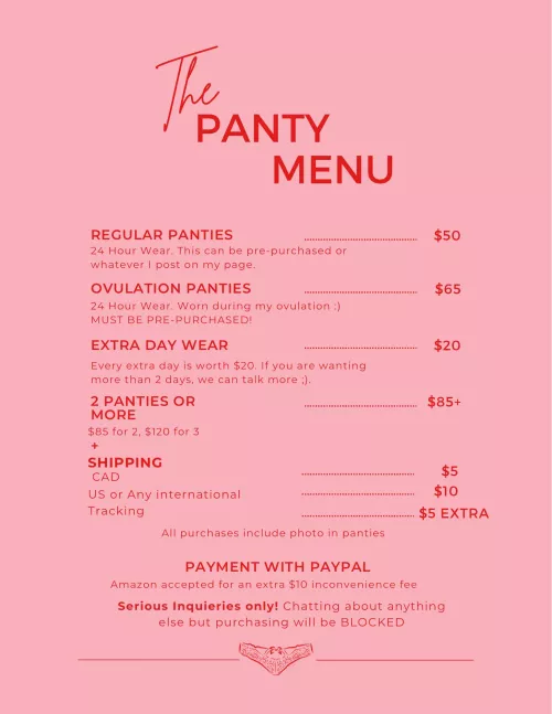 Just got a panty Menu check it out!