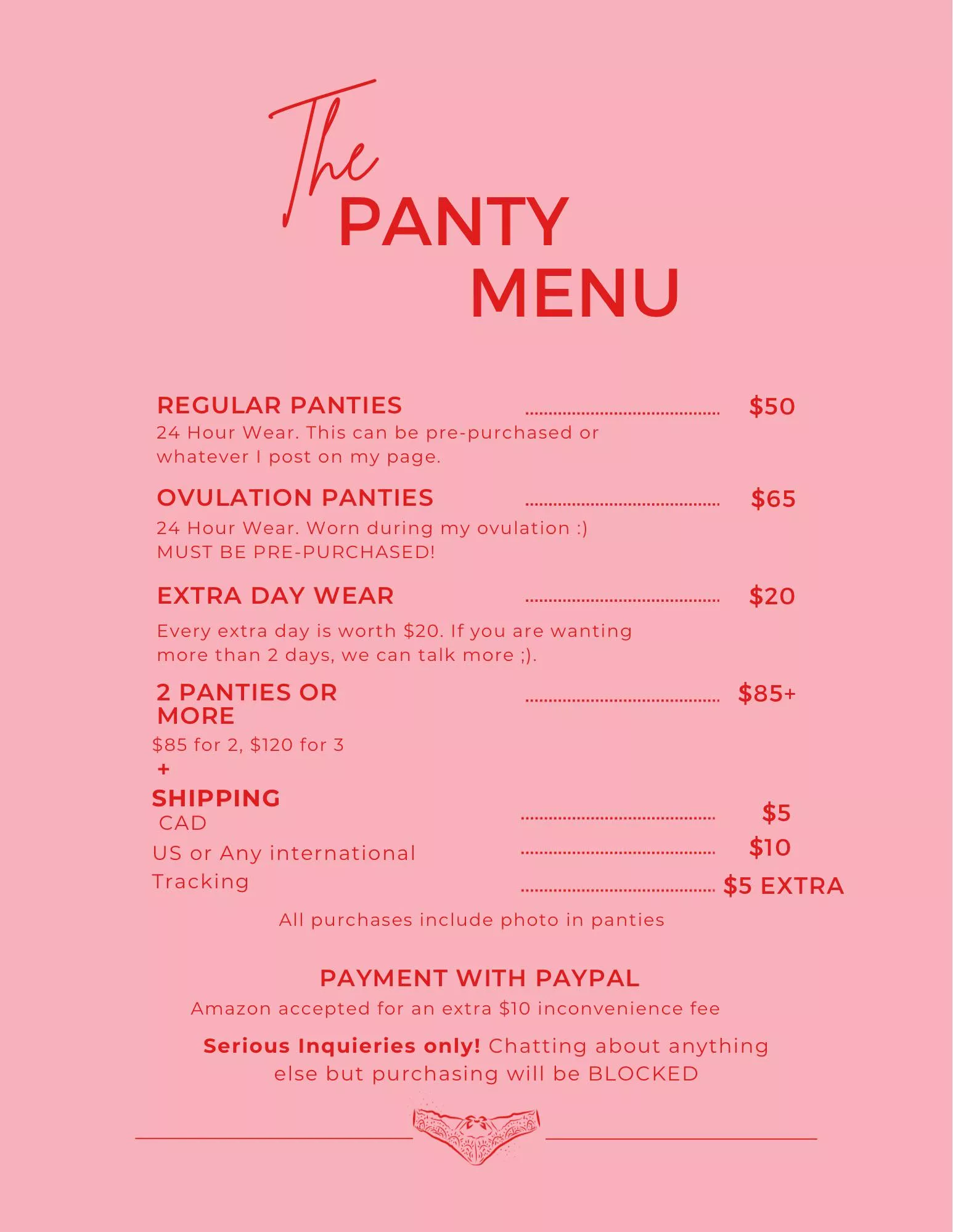 Just got a panty Menu check it out!