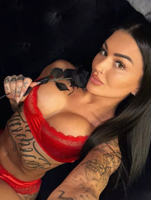 Red lingerie with tats, name a better combo