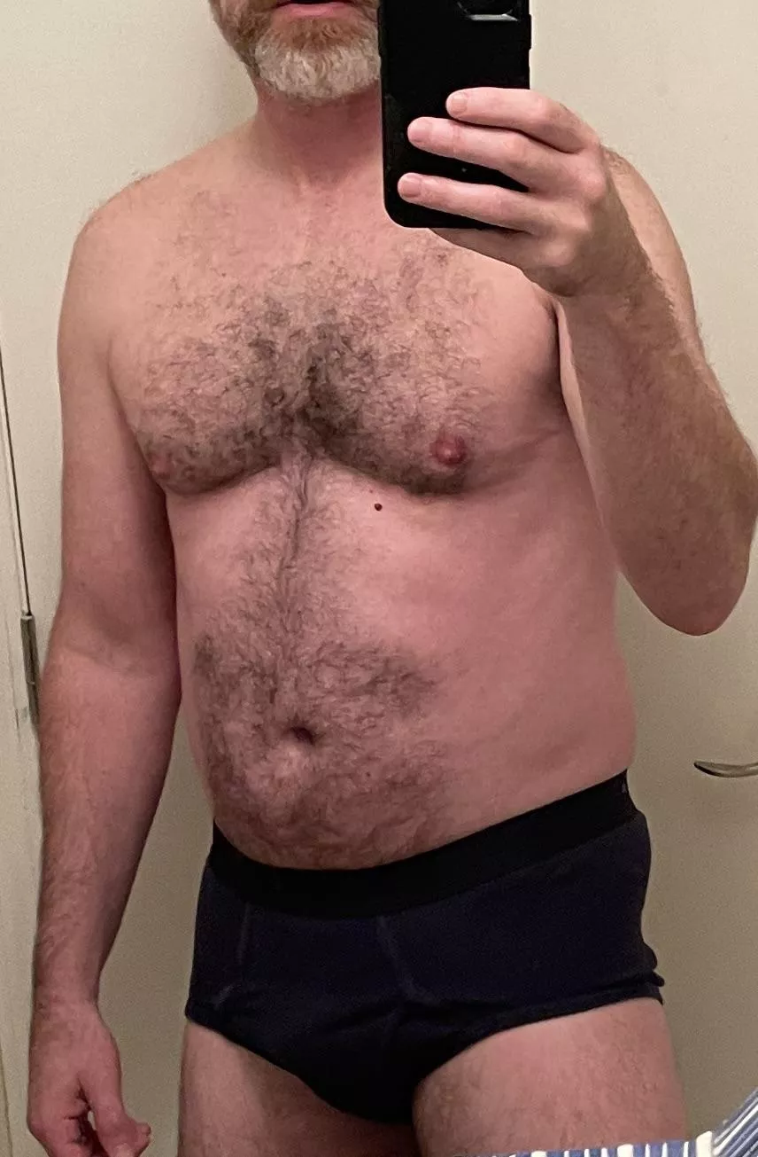 (46). Not sure I’m bear enough, but I am hairy and I am in briefs!