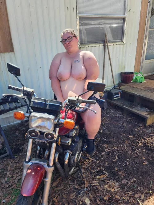 Outdoors titties on a motorcycle nothing better