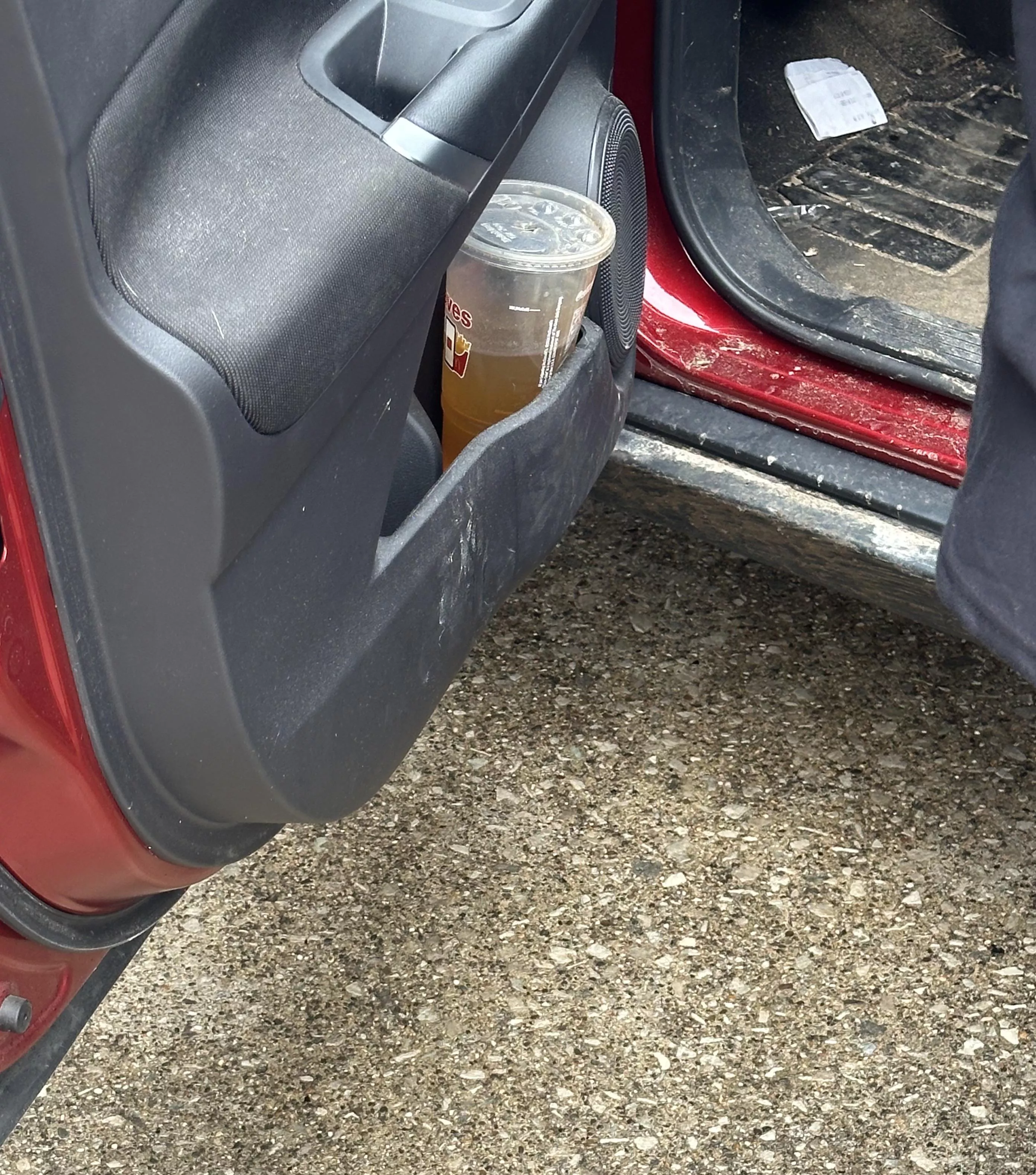 Piss cup in car