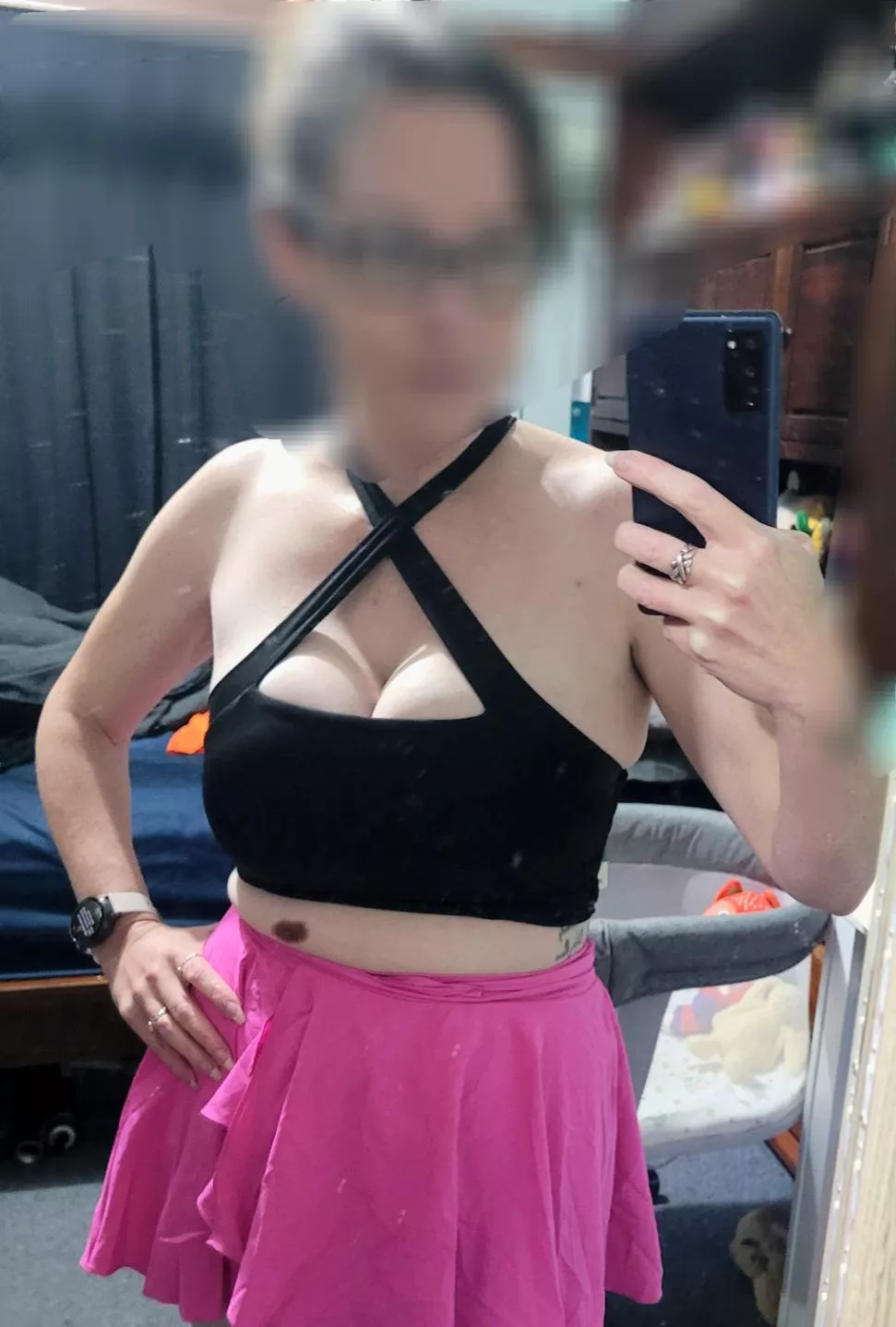 Short skirt and boob tube