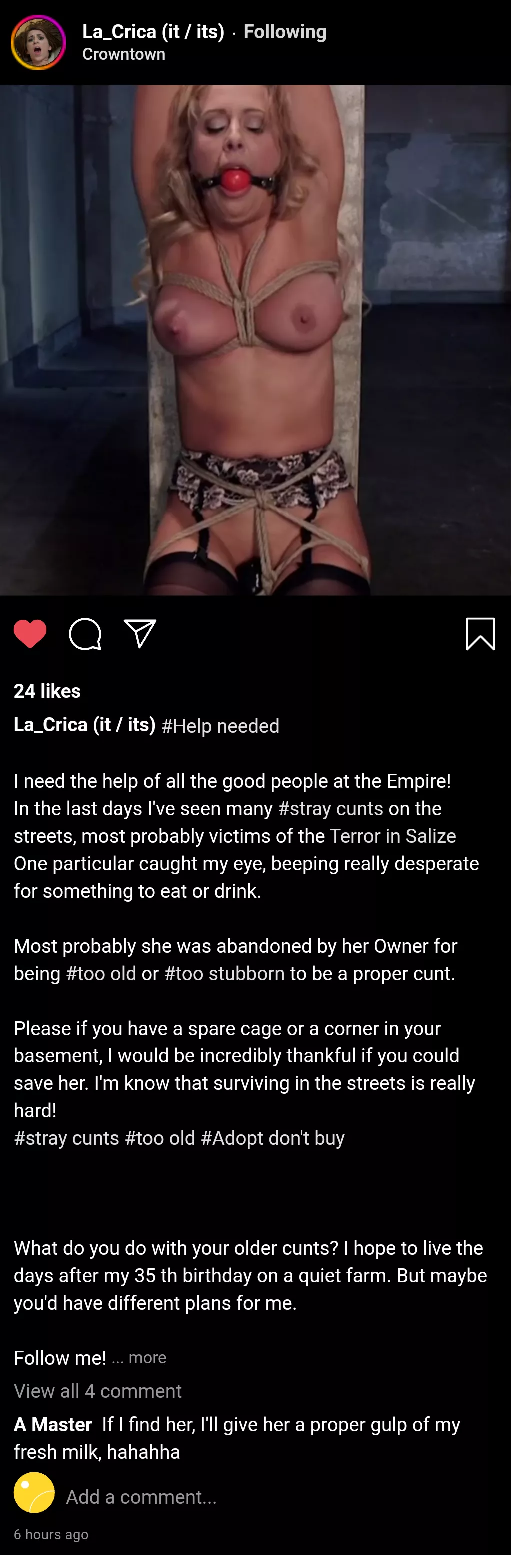 (cuntagram) - @la_crica - u/ClaireDivine Lost cunt needs shelter